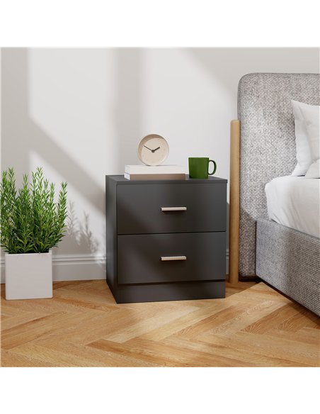 HOMCOM Modern Bedside Table, Beside Cabinet with 2 Drawers, for Bedroom, Living Room, Black