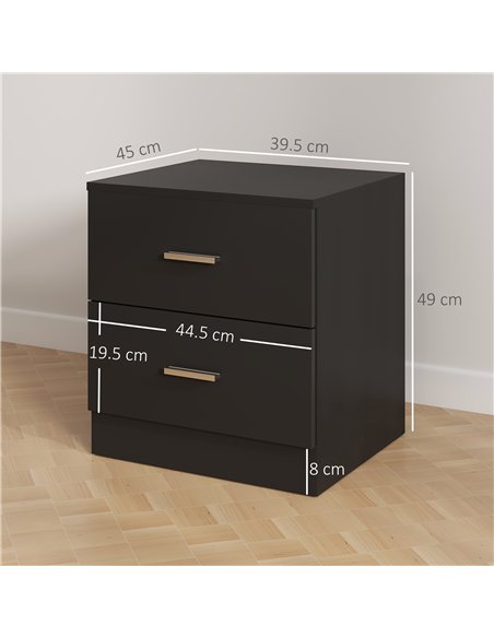 HOMCOM Modern Bedside Table, Beside Cabinet with 2 Drawers, for Bedroom, Living Room, Black