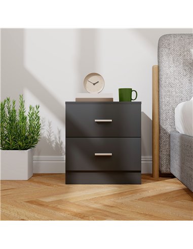 HOMCOM Modern Bedside Table, Beside Cabinet with 2 Drawers, for Bedroom, Living Room, Black
