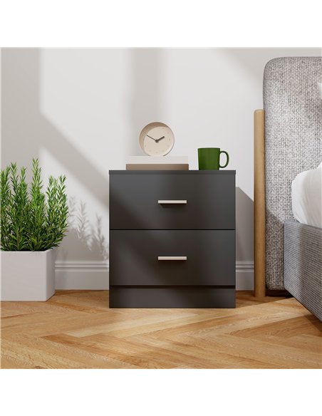 HOMCOM Modern Bedside Table, Beside Cabinet with 2 Drawers, for Bedroom, Living Room, Black