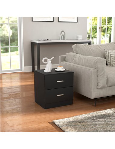 HOMCOM Modern Bedside Table, Beside Cabinet with 2 Drawers, for Bedroom, Living Room, Black