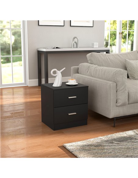 HOMCOM Modern Bedside Table, Beside Cabinet with 2 Drawers, for Bedroom, Living Room, Black