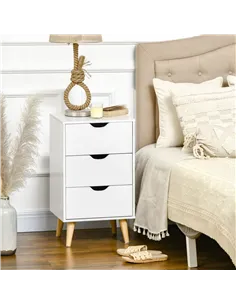 HOMCOM Bedside Table, Bedside Cabinet with 3 Drawers, Small Side Table with Wood Legs and Cut-out Handles for Bedroom, White 2