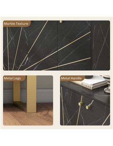 HOMCOM Sideboard Storage Cabinet, Modern Storage Cupboard with Adjustable Shelves and Metal Legs for Living Room, Kitchen, Dinin