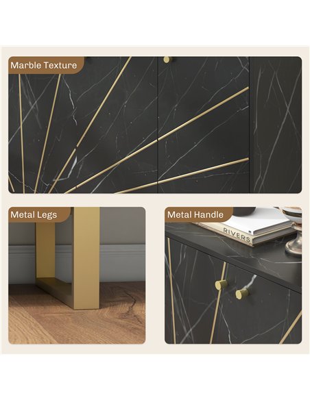 HOMCOM Sideboard Storage Cabinet, Modern Storage Cupboard with Adjustable Shelves and Metal Legs for Living Room, Kitchen, Dinin