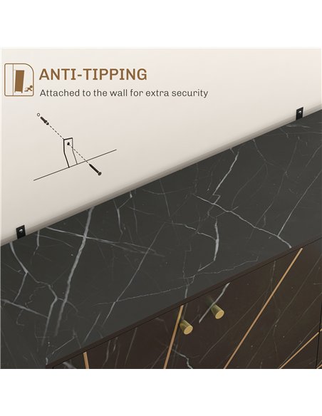 HOMCOM Sideboard Storage Cabinet, Modern Storage Cupboard with Adjustable Shelves and Metal Legs for Living Room, Kitchen, Dinin