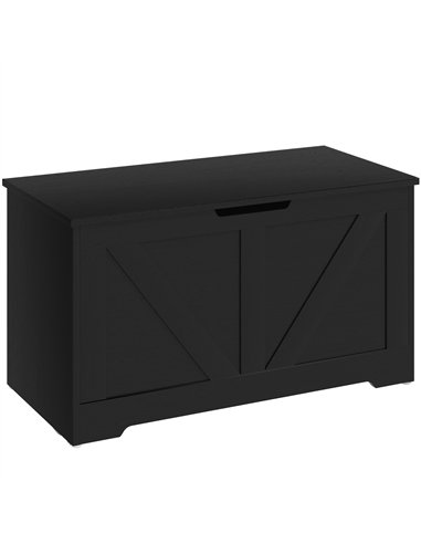 HOMCOM 100L Home Storage Box, with Safety Hinges - Black Wood-Effect