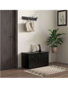 HOMCOM 100L Home Storage Box, with Safety Hinges - Black Wood-Effect 2