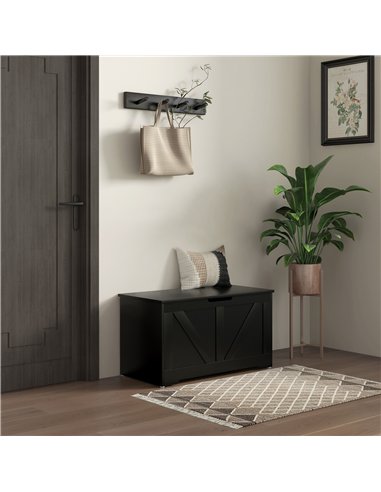 HOMCOM 100L Home Storage Box, with Safety Hinges - Black Wood-Effect