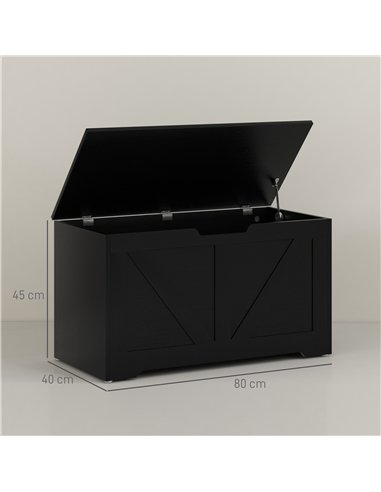 HOMCOM 100L Home Storage Box, with Safety Hinges - Black Wood-Effect