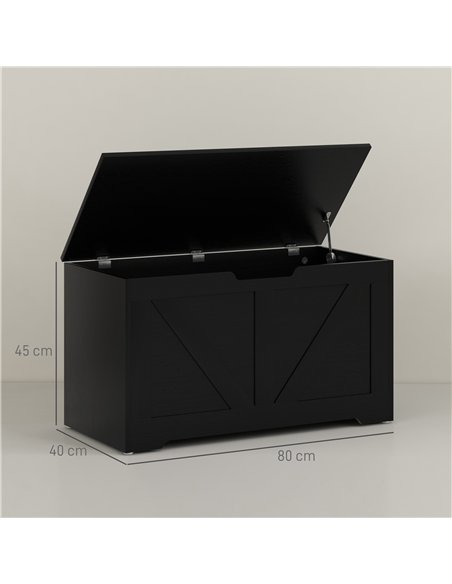 HOMCOM 100L Home Storage Box, with Safety Hinges - Black Wood-Effect