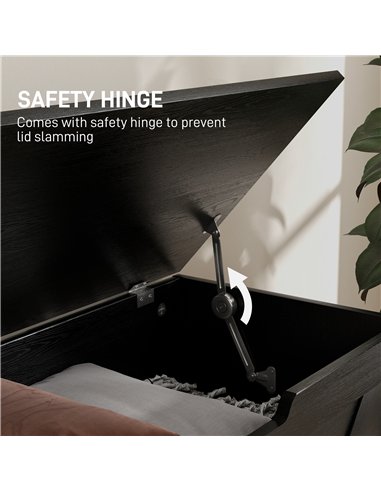 HOMCOM 100L Home Storage Box, with Safety Hinges - Black Wood-Effect