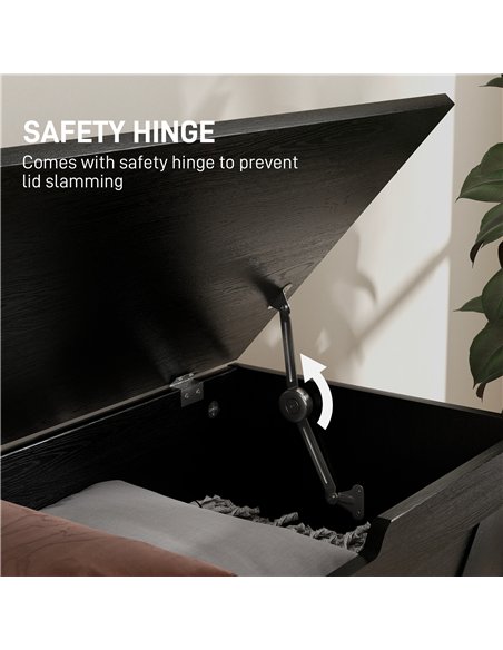 HOMCOM 100L Home Storage Box, with Safety Hinges - Black Wood-Effect