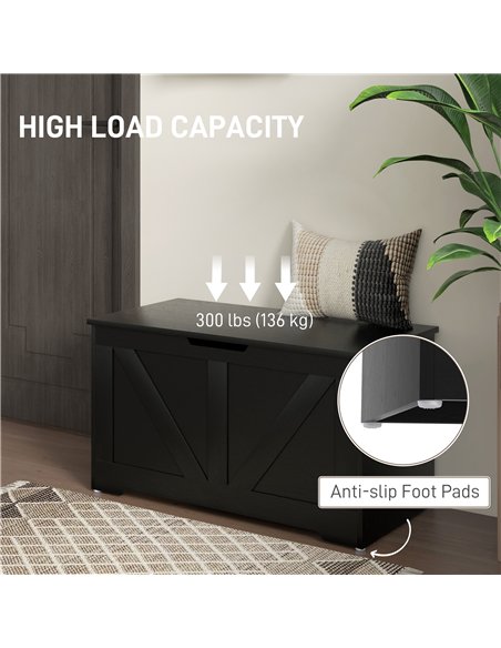 HOMCOM 100L Home Storage Box, with Safety Hinges - Black Wood-Effect