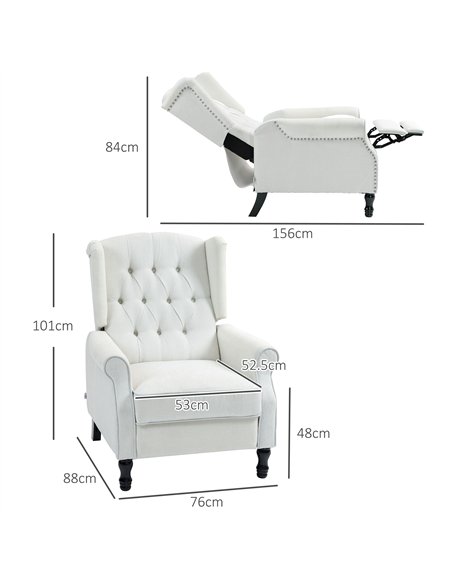 HOMCOM Recliner Armchair, Vintage Reclining Chair with Nail Head Trim, Wingback Chair with Button Tufted Back and Footrest, for 