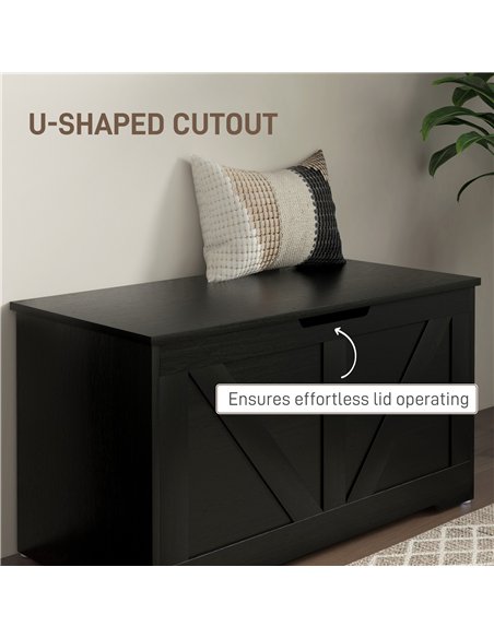HOMCOM 100L Home Storage Box, with Safety Hinges - Black Wood-Effect