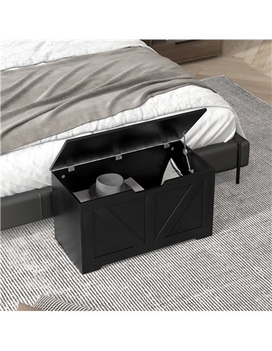 HOMCOM 100L Home Storage Box, with Safety Hinges - Black Wood-Effect