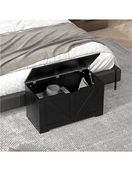 HOMCOM 100L Home Storage Box, with Safety Hinges - Black Wood-Effect