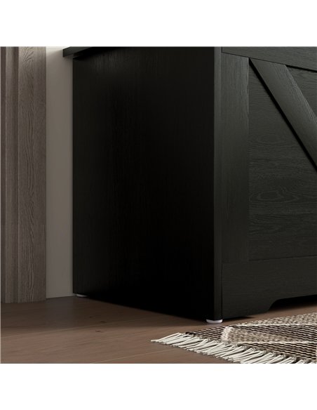 HOMCOM 100L Home Storage Box, with Safety Hinges - Black Wood-Effect