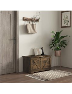 HOMCOM 100L Home Storage Box, with Safety Hinges - Rustic Brown 2