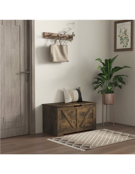 HOMCOM 100L Home Storage Box, with Safety Hinges - Rustic Brown