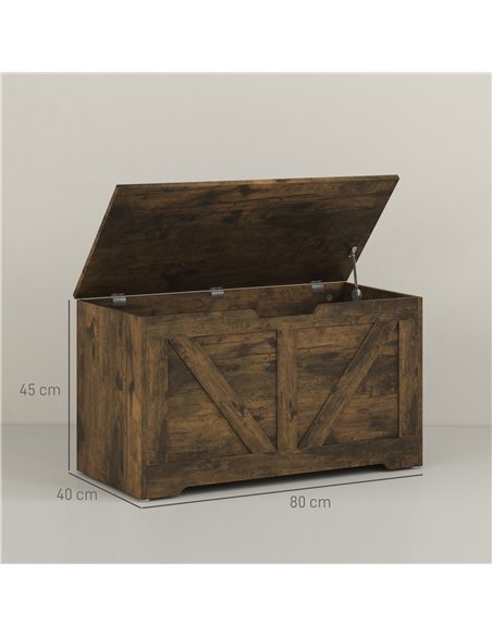 HOMCOM 100L Home Storage Box, with Safety Hinges - Rustic Brown