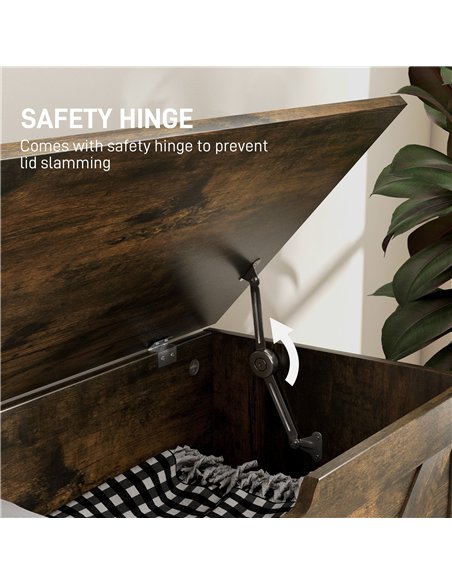 HOMCOM 100L Home Storage Box, with Safety Hinges - Rustic Brown