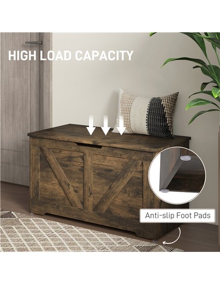 HOMCOM 100L Home Storage Box, with Safety Hinges - Rustic Brown