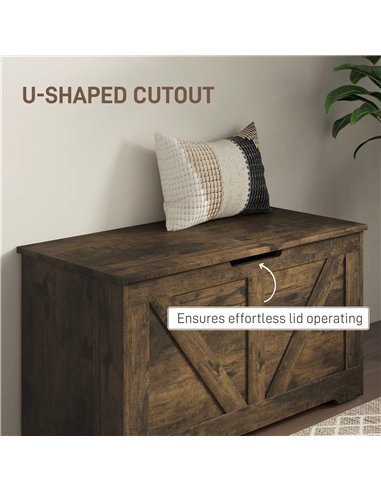 HOMCOM 100L Home Storage Box, with Safety Hinges - Rustic Brown