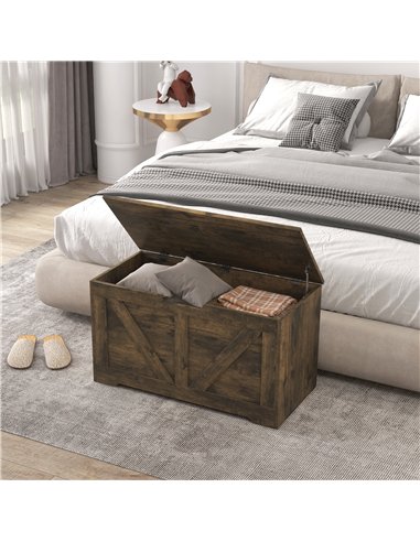 HOMCOM 100L Home Storage Box, with Safety Hinges - Rustic Brown