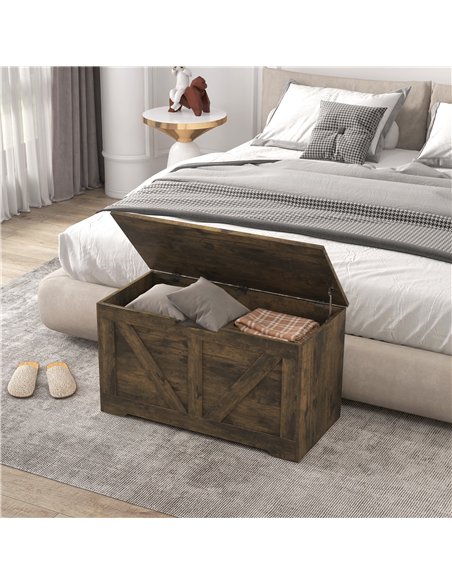 HOMCOM 100L Home Storage Box, with Safety Hinges - Rustic Brown