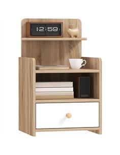 HOMCOM Multi-Storage Bedside Table - White/Wood-Effect