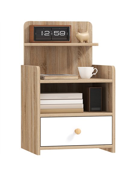HOMCOM Multi-Storage Bedside Table - White/Wood-Effect