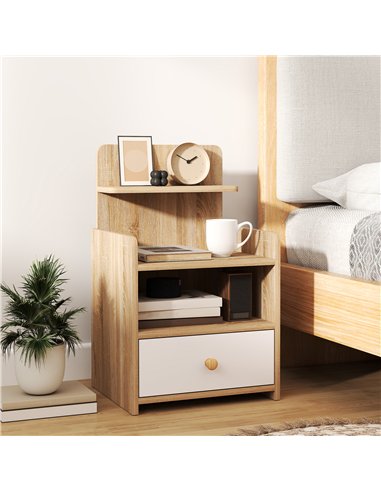 HOMCOM Multi-Storage Bedside Table - White/Wood-Effect