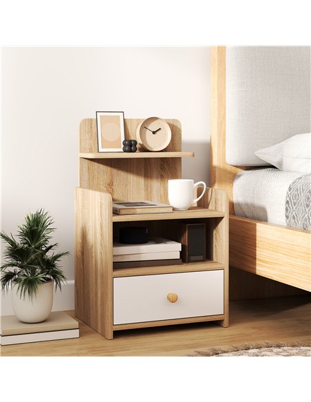 HOMCOM Multi-Storage Bedside Table - White/Wood-Effect