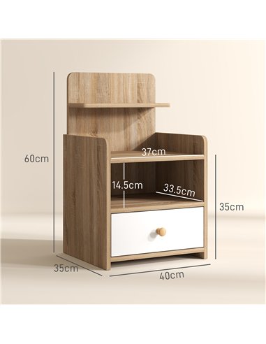 HOMCOM Multi-Storage Bedside Table - White/Wood-Effect