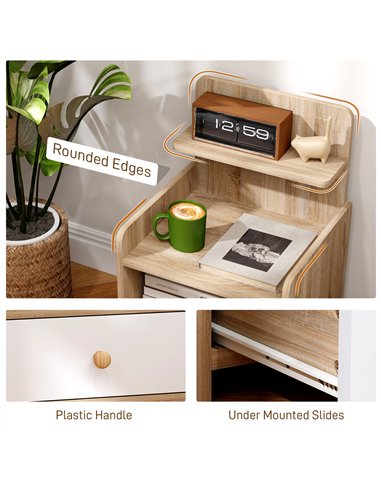 HOMCOM Multi-Storage Bedside Table - White/Wood-Effect