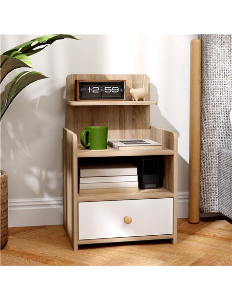 HOMCOM Multi-Storage Bedside Table - White/Wood-Effect