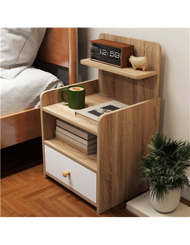 HOMCOM Multi-Storage Bedside Table - White/Wood-Effect