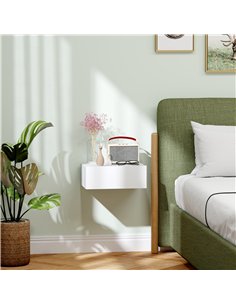HOMCOM Floating Bedside Table, Wall-Mounted Nightstand with Storage Drawer, Small Side End Table for Bedroom, White 2
