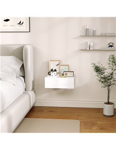 HOMCOM Floating Bedside Table, Wall-Mounted Nightstand with Storage Drawer, Small Side End Table for Bedroom, White