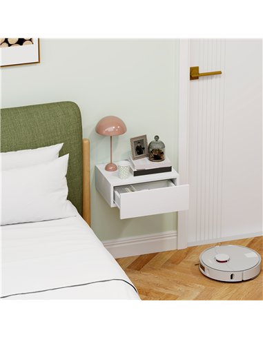 HOMCOM Floating Bedside Table, Wall-Mounted Nightstand with Storage Drawer, Small Side End Table for Bedroom, White