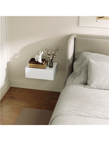 HOMCOM Floating Bedside Table, Wall-Mounted Nightstand with Storage Drawer, Small Side End Table for Bedroom, White