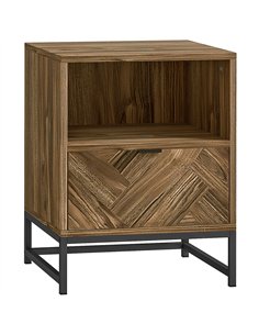 HOMCOM Bedside Table with Drawer and Shelf, Side End Table with Steel Legs for Living Room, Bedroom, Brown Wood Effect