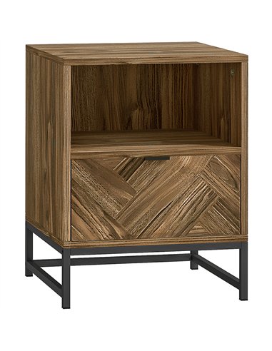 HOMCOM Bedside Table with Drawer and Shelf, Side End Table with Steel Legs for Living Room, Bedroom, Brown Wood Effect