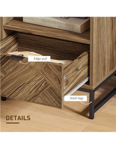 HOMCOM Bedside Table with Drawer and Shelf, Side End Table with Steel Legs for Living Room, Bedroom, Brown Wood Effect
