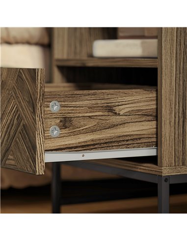 HOMCOM Bedside Table with Drawer and Shelf, Side End Table with Steel Legs for Living Room, Bedroom, Brown Wood Effect