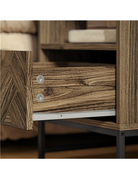 HOMCOM Bedside Table with Drawer and Shelf, Side End Table with Steel Legs for Living Room, Bedroom, Brown Wood Effect