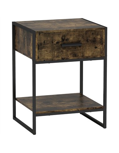 HOMCOM Modern Bedside Table - Rustic Brown