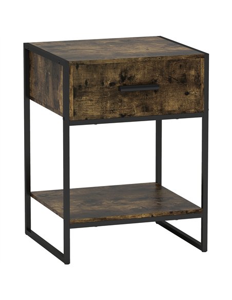 HOMCOM Modern Bedside Table - Rustic Brown